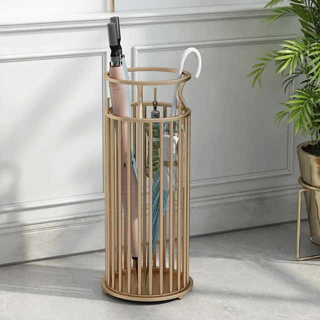 "220mm Dia Chic Golden ""Marble Pillar"" Style Umbrella Stand in Metal" - image 1