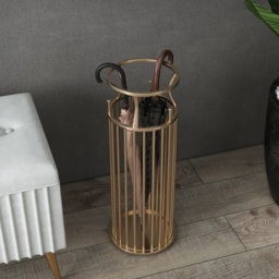 "220mm Dia Chic Golden ""Marble Pillar"" Style Umbrella Stand in Metal" - thumbnail 3
