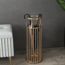 "220mm Dia Chic Golden ""Marble Pillar"" Style Umbrella Stand in Metal" - thumbnail 2