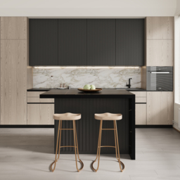 127 cm Large Black Kitchen Island with Storage Kitchen Cabinet Marble Veneered Top - thumbnail 2