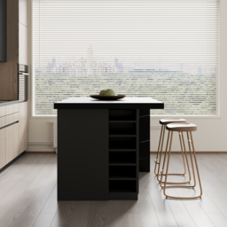 127 cm Large Black Kitchen Island with Storage Kitchen Cabinet Marble Veneered Top - thumbnail 7