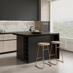 127 cm Large Black Kitchen Island with Storage Kitchen Cabinet Marble Veneered Top - thumbnail 3