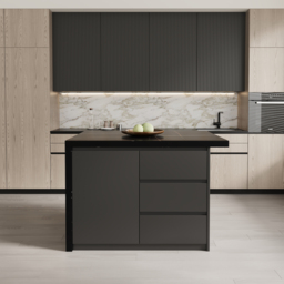 127 cm Large Black Kitchen Island with Storage Kitchen Cabinet Marble Veneered Top - thumbnail 4