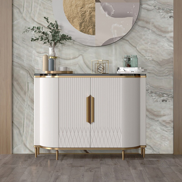 White Luxury 2-Door Sideboard Buffet Sintered Stone Top Modern Sideboard Cabinet in Gold - image 1