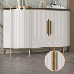 White Luxury 2-Door Sideboard Buffet Sintered Stone Top Modern Sideboard Cabinet in Gold - thumbnail 2