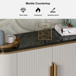 White Luxury 2-Door Sideboard Buffet Sintered Stone Top Modern Sideboard Cabinet in Gold - thumbnail 8