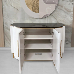 White Luxury 2-Door Sideboard Buffet Sintered Stone Top Modern Sideboard Cabinet in Gold - thumbnail 3