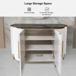 White Luxury 2-Door Sideboard Buffet Sintered Stone Top Modern Sideboard Cabinet in Gold - thumbnail 9