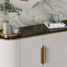 White Luxury 2-Door Sideboard Buffet Sintered Stone Top Modern Sideboard Cabinet in Gold - thumbnail 4
