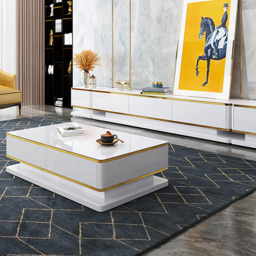 Gapn 1300mm White Rectangular Coffee Table with Storage 4 Drawers Tempered Glass Top - thumbnail 6