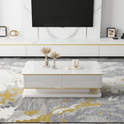 Gapn 1300mm White Rectangular Coffee Table with Storage 4 Drawers Tempered Glass Top - thumbnail 3