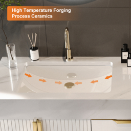 150 cm Bathroom Vanity Freestanding Cultured Marble Top with Double Sink Drawers & Doors White - thumbnail 5