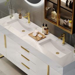150 cm Bathroom Vanity Freestanding Cultured Marble Top with Double Sink Drawers & Doors White - thumbnail 9