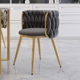 Sweave Nordic Light Gray 8-Piece Barrel Back Dining Chair Round Accent Velvet Upholstery - thumbnail 2