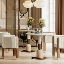 Modern Wood Accent Chair Beige Velvet Upholstered Arm Chair - thumbnail 5