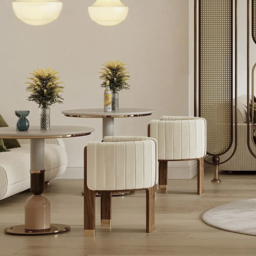 Modern Wood Accent Chair Beige Velvet Upholstered Arm Chair - thumbnail 4