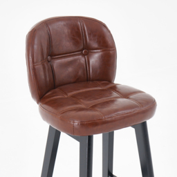 Brown Rustic Upholstered Rustic Bar Stools Set of 4 PU Leather Tufted Curved Back - thumbnail 4