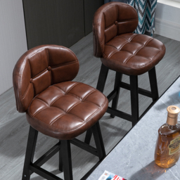 Brown Rustic Upholstered Rustic Bar Stools Set of 4 PU Leather Tufted Curved Back - thumbnail 3