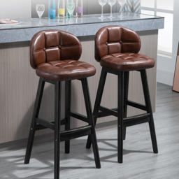 Brown Rustic Upholstered Rustic Bar Stools Set of 4 PU Leather Tufted Curved Back - thumbnail 2