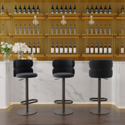 Modern Bar Stool Velvet Adjustable Height Swivel Black with Full Back Counter Stool - thumbnail 2