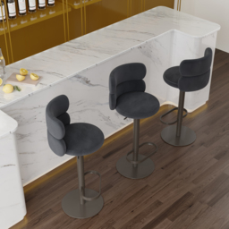 Modern Bar Stool Velvet Adjustable Height Swivel Black with Full Back Counter Stool - thumbnail 4