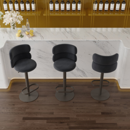 Modern Bar Stool Velvet Adjustable Height Swivel Black with Full Back Counter Stool - thumbnail 5