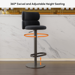 Modern Bar Stool Velvet Adjustable Height Swivel Black with Full Back Counter Stool - thumbnail 7