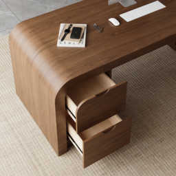 "70.9"" Walnut L-shaped Modern Executive Desk Right Hand & Reclining Leather Office Chair" - thumbnail 8