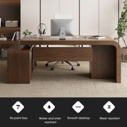 "70.9"" Walnut L-shaped Modern Executive Desk Right Hand & Reclining Leather Office Chair" - thumbnail 7