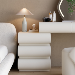 leather modern white PU dressing table set with stool and LED mirror - thumbnail 5