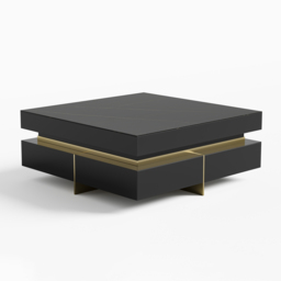 Black Modern Square Coffee Table with Drawers Sintered Stone Top & Metal Legs - thumbnail 8