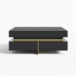 Black Modern Square Coffee Table with Drawers Sintered Stone Top & Metal Legs - thumbnail 9