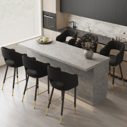 Modern Gray Velvet Upholstered Bar Stool with Low Back & Footrest 8-Pieces - thumbnail 5