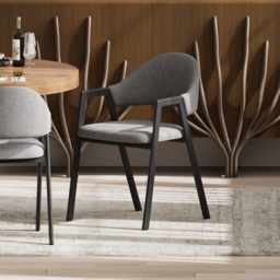 Set of 2 Linen Dining Chair Upholstered Curved Back Modern Gray Dining Room Chairs