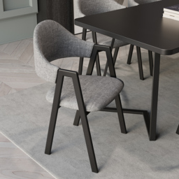 Set of 2 Linen Dining Chair Upholstered Curved Back Modern Gray Dining Room Chairs - thumbnail 2
