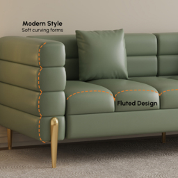 Axial 200 cm Faux Leather Fluted Sofa with Gold Legs & Pillows - thumbnail 6