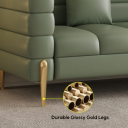 Axial 200 cm Faux Leather Fluted Sofa with Gold Legs & Pillows - thumbnail 9