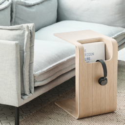 Oak Wood C-Style End Table with Magazine Rack Organizer C Side Table in Natural - thumbnail 1