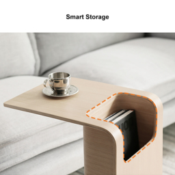 Oak Wood C-Style End Table with Magazine Rack Organizer C Side Table in Natural - thumbnail 5