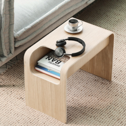 Oak Wood C-Style End Table with Magazine Rack Organizer C Side Table in Natural - thumbnail 2