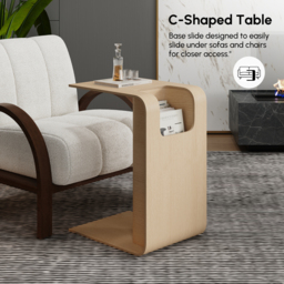 Oak Wood C-Style End Table with Magazine Rack Organizer C Side Table in Natural - thumbnail 6