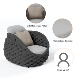 Cocaro Garden Aluminium & Rope Weave Swivel Lounge Chair in Dark Grey - thumbnail 5