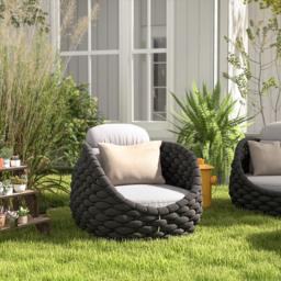 Cocaro Garden Aluminium & Rope Weave Swivel Lounge Chair in Dark Grey - thumbnail 3