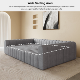 3020mm Modern Grey Velvet Modular Pit Sectional Sofa Set Convertible 6-Seater Upholstered - thumbnail 6