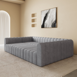 3020mm Modern Grey Velvet Modular Pit Sectional Sofa Set Convertible 6-Seater Upholstered - thumbnail 2