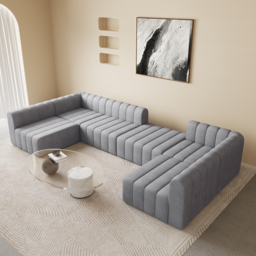 3020mm Modern Grey Velvet Modular Pit Sectional Sofa Set Convertible 6-Seater Upholstered - thumbnail 4
