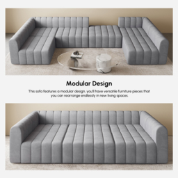 3020mm Modern Grey Velvet Modular Pit Sectional Sofa Set Convertible 6-Seater Upholstered - thumbnail 5