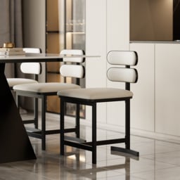 Dining Chairs Set of 2 Faux Leather Modern Warm White Dining Room Chairs with Back Side - thumbnail 9