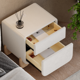 Curva Smart Boucle Nightstand with Wood Legs 2-Drawer Bedside Table in White Set of 2 - thumbnail 4