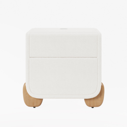 Curva Smart Boucle Nightstand with Wood Legs 2-Drawer Bedside Table in White Set of 2 - thumbnail 7